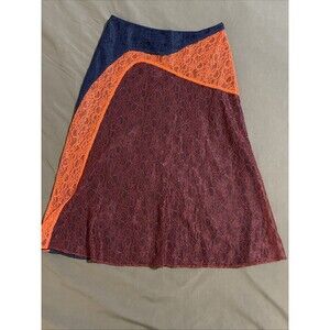 Tory Burch KAISA Blue/Cranberry/Apricot Colorblock Lace Skirt Size 0